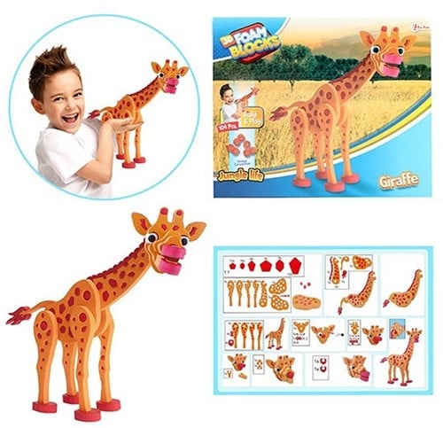 8719904435475 3D Foam Blocks Giraffe 104pcs 26x31,5cm Jouet créatif