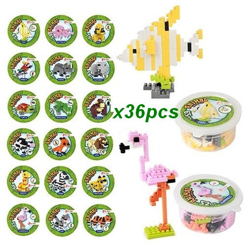 8714627009446 Lot 36 Blocs Construction Mini Animal en Pot 18 Assortis