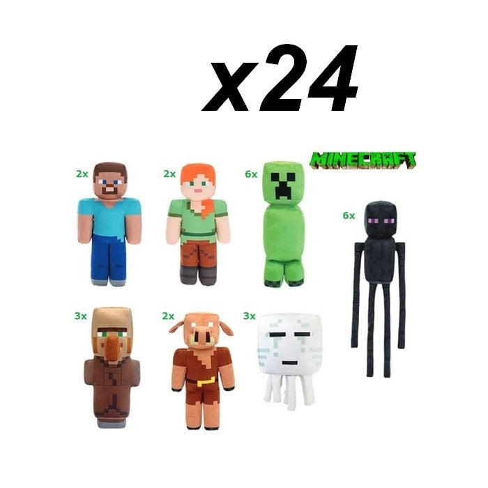 5060195286622 | Lot revendeur 24x Minecraft Peluches 7 assortis | 25-30 cm | Destockage