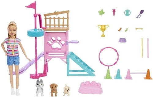 dispo Simcha.fr 194735180363 Barbie Stacie figurine + chiens et accessoires