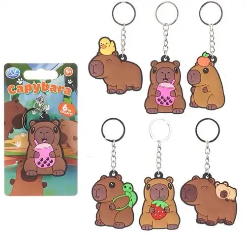 Capybara 2D PVC Porte-clés 5,5cm 6 assortis 7x12,5cm