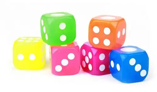 8714627008494 – Colis de 36 pcs : Dés avec lumière 6 assortis 3,5 x 3,5 cm