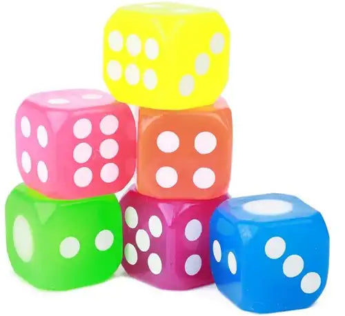 8714627008494 – Colis de 36 pcs : Dés avec lumière 6 assortis 3,5 x 3,5 cm