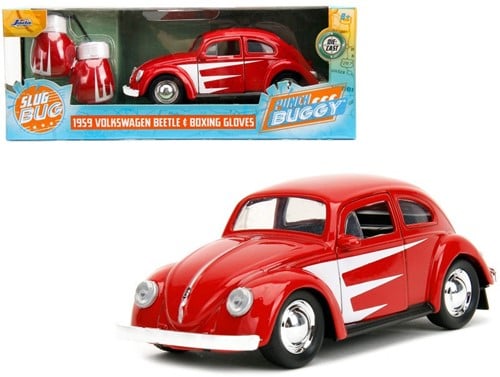801310342367 | Die-Cast Punch Buggy '59 VW Beetle avec Gants – Rouge – Échelle 1/32 – 7,5x20cm