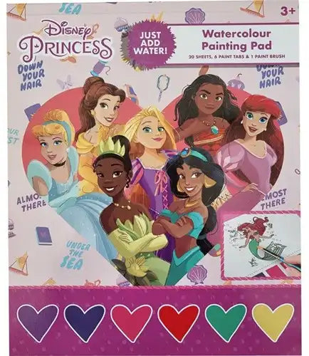 5056356785363 – Disney Princess Watercolour Painting Pad 16,5x20cm (colis de 3 pcs) dispo Simcha.fr