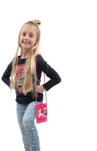 8714627319569 – Colis revendeur 24 pcs – Sac bandoulière peluche licorne DREAM HORSE 4 assortis 11×17 cm – Déstockage accessoires enfants grossiste