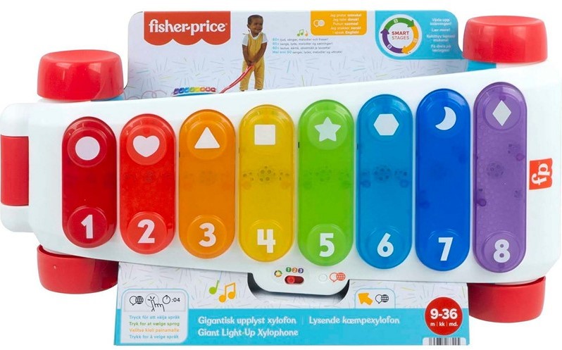 Fisher-Price Instrument de musique électronique avec son et lumière à tirer, xylophone géant 26,5x49cm (langues : SE, DK, FI, NO, UK))
