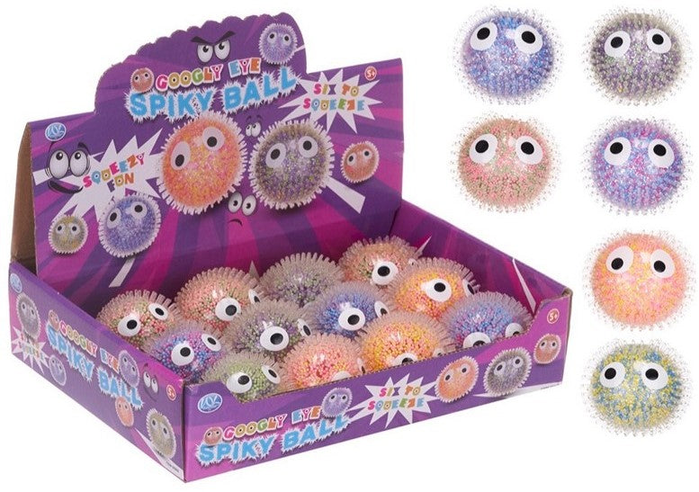 Googly Eyed Spiky Ball 66mm 6 assortis in display (12)