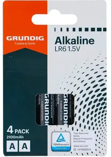 Grundig Alkaline AA Batteries 4-Pack LR6 1,5 Volt, 2.100 mAh (incl. Stibat)