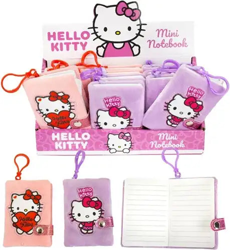 8720039030336 lot de 12 Hello Kitty Mini Carnets peluche 7x10 cm avec bagclip – Grossiste papeterie officielle Sanrio