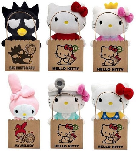 5060573549899 - Lot 6 peluches Hello Kitty sac papier assorties 27 cm