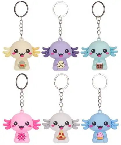 5038104657658 – Colis de 48 pcs : Kawaii Kuties Snaxolotyl porte-clés 3D (6 assortis) – présentoir pro