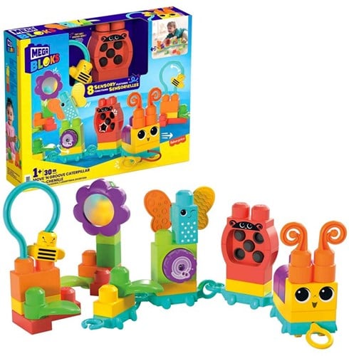 194735105014 – Mega Bloks Move 'n Groove Caterpillar 29x35,5 cm – Giocattolo sensoriale per bambini 30 blocchi