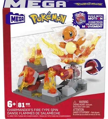 194735190935 – Lot revendeur de 1 Mega Pokémon Charmander's Fire-Type Spin 15x18 cm – Coffret de construction officiel grossiste
