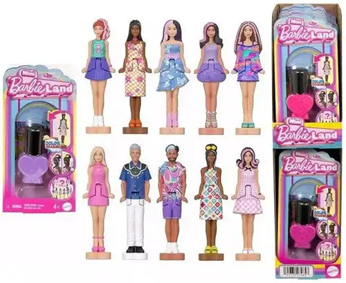 Mini Barbie Land Fashionistas poupée 4cm + flacon de vernis à ongles 7,5x15 cm assorti en présentoir (10)