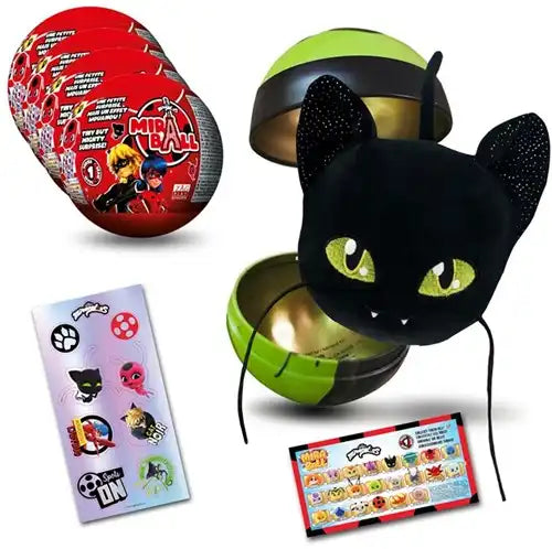 0840331914344 – Miraculous Mira Ball Surprise avec peluche 12 cm – Display de 24 balles surprises Ladybug et Chat Noir