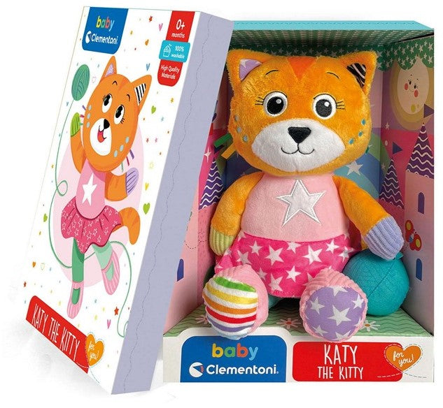 Peluche Clementoni Baby avec différents matériaux et oreilles crépitantes, Katy le chaton 22x30cm