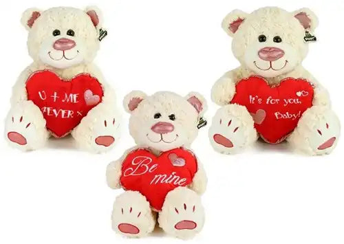 8718668595029 – Lot revendeur 3 pcs Peluches Ours crème avec cœur – 3 assortis 38 cm