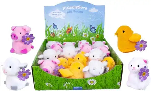 4260619112211 lot de 16 Peluches Animaux de la Ferme avec son 8 cm – Grossiste peluches assorties en display