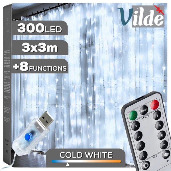 Rideau lumineux avec télécommande 300 LED 3 m