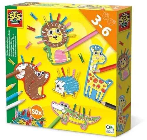 JJ99 SES Creative Craft set Pince à linge animaux 20x20cm