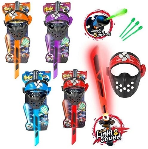 8714627018608 | Sabre Laser Ninja avec Lumière, Son et Masque – 4 Modèles Assortis – 23,5x70cm