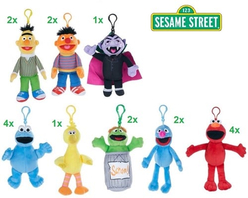 5038104066191 Lot 18x Sesame Street Peluche Bagclip 10cm 8 assortis