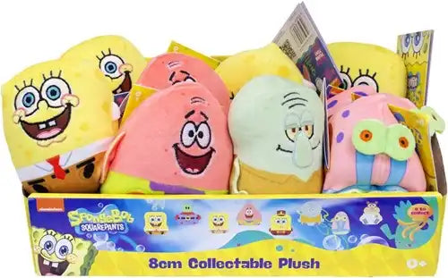 5056356795683 – Lot revendeur de 12 pcs SpongeBob Peluche 8cm 4 assortis en display – Vente en gros Nickelodeon