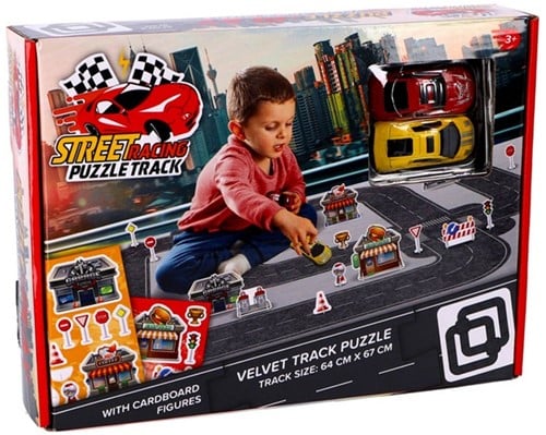 8721077561271 | Street Racing Puzzle Track Velvet avec 2 Voitures 30x22x5,5cm - Jeu de Course et Puzzle