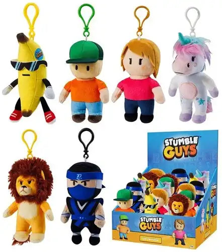 7290117589533 – Colis de 18 pcs : Stumble Guys Peluche Bagclips 13 cm 6 assortis en présentoir – Grossiste peluches
