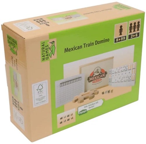 4018501097111 Mexican Train Domino bois Vedes Natural Games 18x24cm