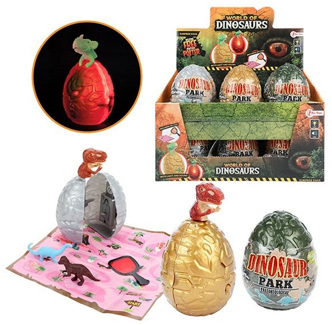 WORLD OF DINOSAURS Oeuf surprise avec lumière + son 4 assortis en présentoir (12) 8x10cm