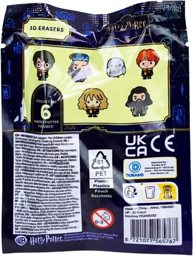 8721077565767 | Harry Potter 3D Gomme en Blindbag 9x12cm - 1 PCS aléatoirement - Fournitures Scolaires