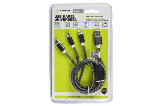 Câble USB universel 3-en-1 iphone/mini-USB/USB-C