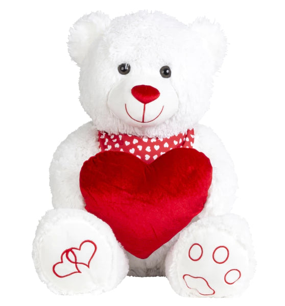 Ours blanc avec coeur et écharpe h=80cm