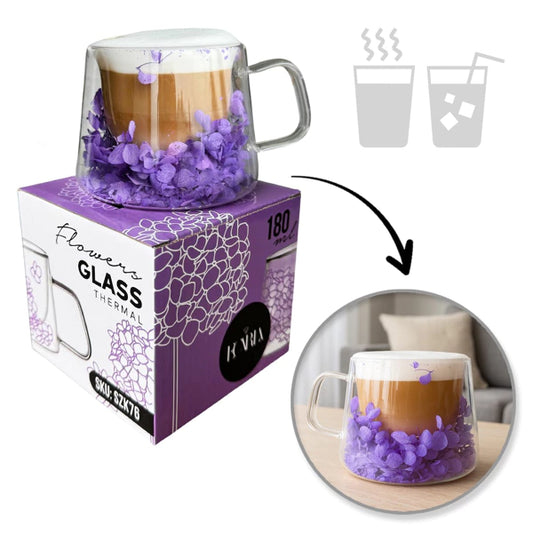 Verre thermique avec hortensia à l'intérieur,