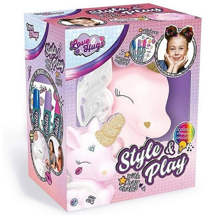 5056219093055 Licorne Style &amp; Play Lumineuse 20x24cm + Craies Cheveux &amp; Stickers Neuf