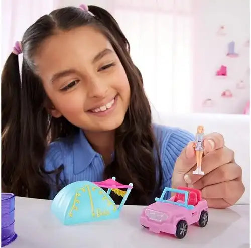 194735245246 – Mini Barbie Land Playset avec véhicule à changement de couleur 14x15 cm – Colis de 6