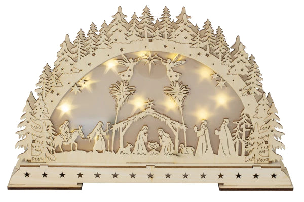 Paysage d'hiver en bois avec crèche et LED-L