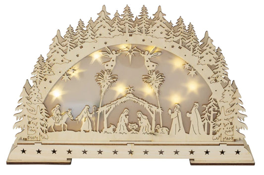Paysage d'hiver en bois avec crèche et LED-L