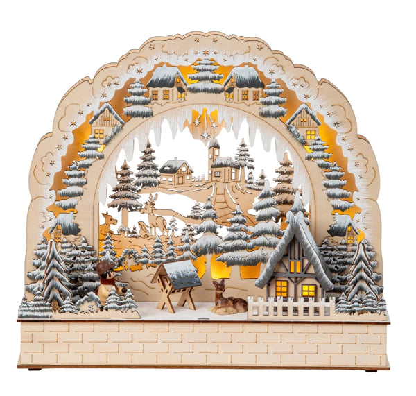 Décoration d'hiver en bois h=26,5cm l=31cm ave