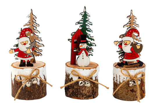 Décoration de Noël sur tronc en bois h = 15,5 cm,