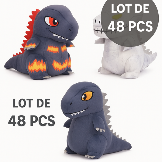 5038104032387 – Colis de 48 peluches Godzilla 25cm – 3 modèles assortis