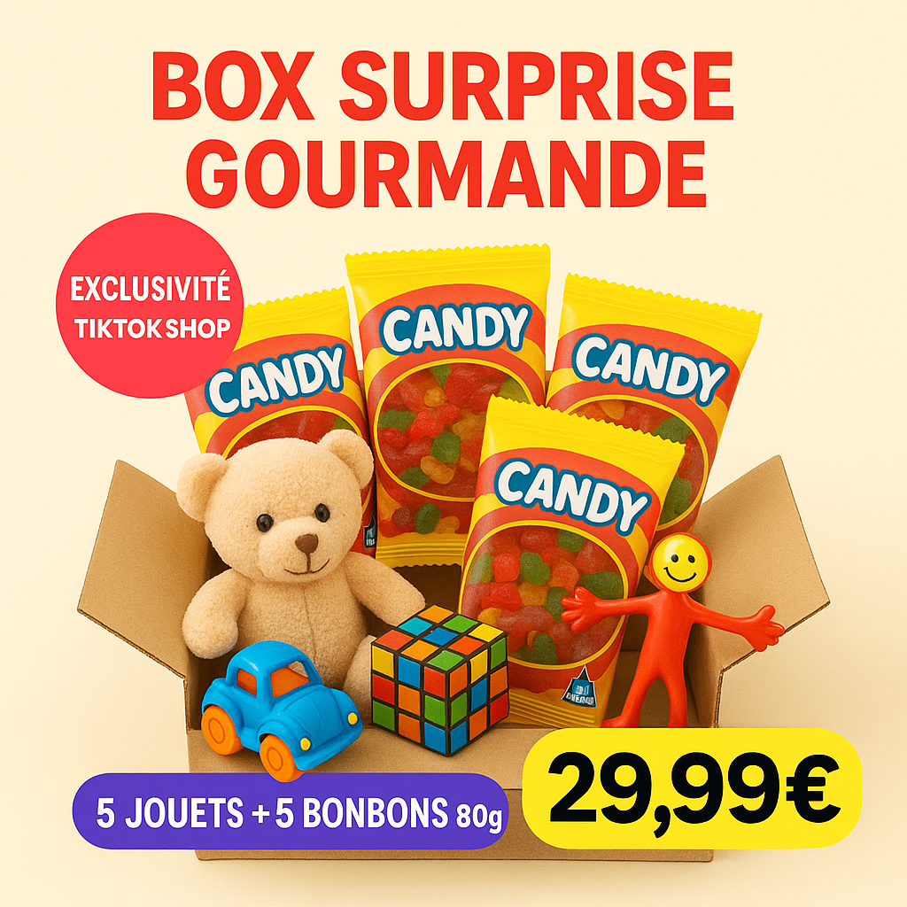 Box Surprise Gourmande – 5 Jouets + 5 Bonbons Halal 80g