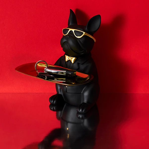 sculpture deco bulldog noir vide poche 21cm