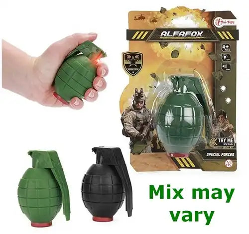 8714627151503 – ALFAFOX Grenade fumigène avec son et lumière – Colis de 6 pièces (2 modèles assortis 15x21 cm)