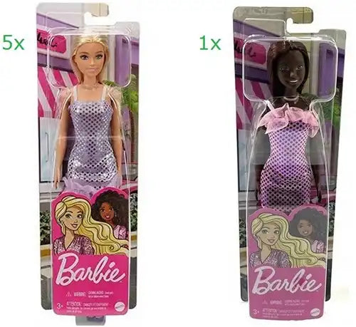 194735094226 – Colis de 6 pcs : Barbie Poupée avec robe à paillettes 2 assorties 10x32,5cm – Grossiste Mattel