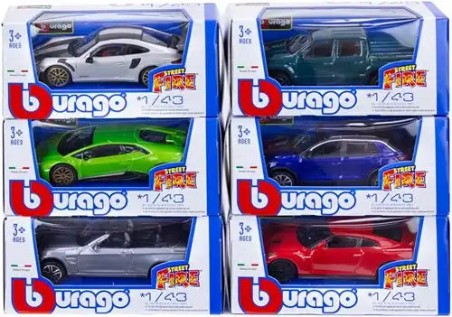 4893993300006 – Colis 24 pcs Bburago Street Fire – Voitures Die-Cast 1:43 assorties en display 13×6×5,5 cm