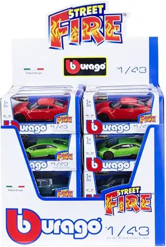 4893993300006 – Colis 24 pcs Bburago Street Fire – Voitures Die-Cast 1:43 assorties en display 13×6×5,5 cm