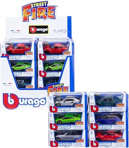 4893993300006 – Colis 24 pcs Bburago Street Fire – Voitures Die-Cast 1:43 assorties en display 13×6×5,5 cm